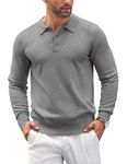 COOFANDY Mens Polo Sweater Long Sleeve Polo Shirts Knitted Jumpers Tops Basic Sweatshirts Solid Color Pullover for Winter Regular Fit Grey M