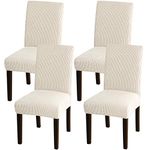 Turquoize Stretch Dining Chair Covers for Dining Room Set of 4 Chair Covers Slipcovers Chair Slipcovers Protectors Covers Dining Chairs, Feature Spandex Textured Checked Jacquard Fabric, Natural