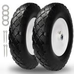 4.80/4.00-8 Wheelbarrow Tire and Wheel, 16" Flat Free Solid Tire with 5/8" Axle Bore Hole, 3" Centered Hub, Compatible with Hand Truck, Trolley, Garden Cart, Wagons, 2 Pack