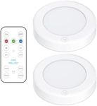 Brilliant Evolution Stick On Lights with Remote - Battery-Powered LED Puck Lights - Wireless Cabinet Lights for Kitchens, Closets - Easy Install, Adjustable Brightness and Timer - 55 Lumens, Pack of 2