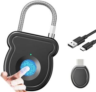 Bstsilver Fingerprint Padlock for Gym Locker w/USB Key, Biometric Lock 20 User for Luggage Backpack Case Toolbox Suitcase Zipper Handbag, Keyless Cable Latch for Travel Renter School Office Dorm