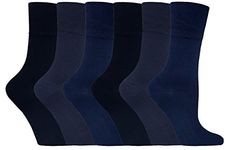 Gentle Grip - 6 pairs diabetic socks woman without elastic band printed 37-42 eur, SOLRD37 Dark Blue, 37-42