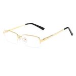 QECEPEI Mens Blue Light Blocking Glasses Half Frames Transparent Lens Business Eyewear Gold