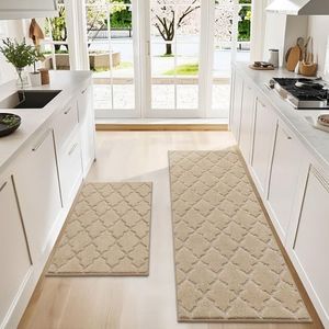 COSY HOMEER Soft Kitchen Rugs Set of 2 Non Slip 24"x36"+24"x60",Warm Beige