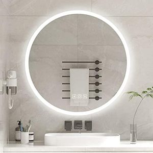 furduzz Round LED Bathroom Mirror 500mm, Wall-Mounted Mirror with Lights, Illuminated Bathroom Vanity Mirror with Anti-Fog,Memory Function,Dimmable, 3 Colors,Shatter-Proof