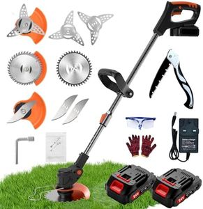 Gonpmny Strimmer, Cordless Strimmer, Garden Strimmer with 2 X 24V 2.0Ah Battery, Brush Cutter with 3 Types Blades, Grass Trimmer Retractable, Head can be rotated 90°, Suitable for Gardens and Lawns