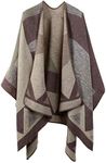 OOPOR Winter Shawl Wraps Poncho Cape - Women’s Warm Open Front Printed Reversible Oversized Blanket Cardigan Fashionable Elegant Knitted Fall Wool Spinning Plaid Sweater Fleece Scarf Coat