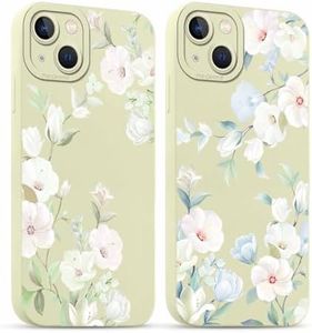 ZhuoFan 2 Piezas Funda para iPhone 14 6,1'' Blanco Carcasa Suave TPU Ultrafina Silicona Aesthetic patrón Flore, Antigolpes Bumper Protección de Cámara niña Regalo Case Móvil, 05