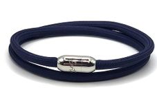 Rope Bracelet | Unisex Braided Paracord Nautical Double Wrap Bracelet with strong Magnetic Clasp | Waterproof surfer bracelet (Small Wrist Size (16 - 18cm), Navy with Silver Clasp)