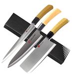 GUNS Knife Essential Kitchen Combo(3 Pack)Chef Sashimi Paring Knife + Meat Cleaver Knife + Multi-Purpose Knife For Cutting Slice Dice Steak Meat Chicken Cheese Vegetable Fruits Ez642,Stainless Steel