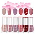 Nail Polish Set - Pink Nail Varnish Set - 6Pcs Quick Dry & Long Lasting Nude Nail Polish - Non-Toxic Holographic Nail Polish - No Need UV Nail Paint for DIY at Home for Teenage Girls (Pink Beauty）