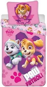 Parure da letto rosa Paw Patrol, copripiumino per bambini reversibile 140 x 200 cm + federa 63 x 63 cm, 100% poliestere