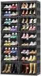 JEKO&JEKO 9 Tiers Foldable Boot Storage Shoe Rack Cabinet for Closet Entryway, Large Collapsible Shoe Organizer with Magnetic Doors (Black)