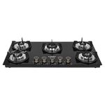 Faber Hob 5 Burner | Auto-Ignition | Spillage Proof | HOB SUPERIA HT905 BR AI | Concealed Chamber | Metal Knobs | Pan Support | Black Glass Finish |5 Yr Warranty on Burner & Glass | 1 Yr comprehensive