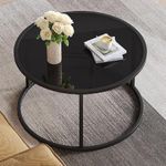 SAYGOER Glass Coffee Table Small Round Coffee Tables 70cm Modern Tempered Glass-Top Accent Center Table for Living Room Home Office Small Space Easy Assembly, Black