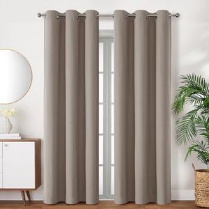 Chyhomenyc Beige Blackout Curtains 84 Inch Length 2 Panels Set, Thermal Insulated Grommet Curtains for Bedroom, Energy Saving Heavy Curtains for Living Room, 37Wx84L, 2 Panels, Beige