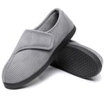 MISSRAIN Men’s Diabetic Orthopedic Slippers Memory Foam Wide Comfortable Adjustable Closed Toe House Slippers Indoor/Outdoor Sole, UK 6 GreyX