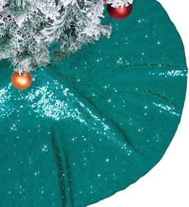 PartyDelight Large Christmas Tree Skirt Teal Sparkly Sequin 70 Inch