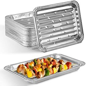 Stock Your Home Disposable Aluminum Foil Broiler Pan (10 Pack) for Oven - Durable Broiling Drip Trays with Ribbed Bottom Surface for BBQ Grill-Like Texture - 13x9 Inch Pans