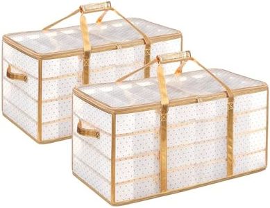 SONGMICS Set of 2 Large Christmas Ornament Storage Boxes, 16 Trays, Hold 256 Balls up to 3-Inch, Plastic Christmas Storage Containers with Lids, Dual Zippers, Side Handles Sandy Gold URFB029A07