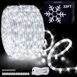 33ft/10m LED Rope Lights,360 LEDs,Cool White,Waterproof,Indoor Outdoor Clear Tube Light Rope and Light Strip,Plugin 110V,Connectable Decorative Lighting for Valentine's Day,Deck,Patio,Wedding (6000K)