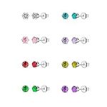 925 Sterling Silver Stud Earrings，8 Pair Small Silver Studs Earrings for Women Hypoallergenic Kids Earrings for Girls Sterling Silver Earrings for Teenage Girls Ages 3-18 Cubic Zirconia Tiny Ear Stud