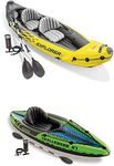 Intex Explorer K2 2-Person Inflatable Kayak with 2 Aluminum Oars and Pump and Challenger K1 1-Person Inflatable Kayak with 1 Oar, Hand Pump and Skeg