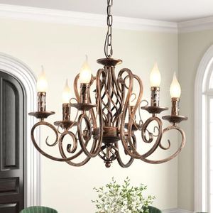 Ganeed Vintage Chandeliers, Bronze Farmhouse Pendant Light Fixture Hanging Lighting, 6-Light Candle Chandelier for Kitchen Island, Dining Room, Living Room, Foyer