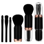 Sibba 4 in 1 Retractable Makeup Brush Set Portable Travel Mini Facial Cosmetic Brush, Highlight Brush, Eyeshadow Brush, Foundation Blending Powder Brush (Black)