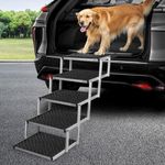 Dog Ramp Stair for Large Dogs, Extra Wide Portable Dog Steps Aluminum Car Ramps with Nonslip Surface for High Beds, Trucks, Cars and SUV,Support Up to 150 lbs (5 Steps)