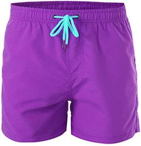 WSLCN Men's Swim Trunks Board Shorts Beach Pants Quick Dry Surfing Short with Pockets Purple M