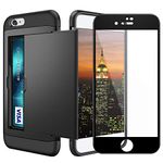 Coolden for iPhone 6S Case Card Holder Slot Case with [Tempered Glass Screen Protector ] iPhone 6S Wallet Case Shockproof Case Rubber Bumper Protective Phone Case Cover for iPhone 6/6S (Black)