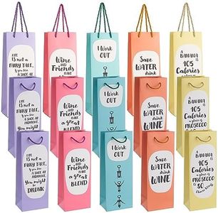 MATANA 15 Sacs à Bouteilles avec Inscriptions Amusantes, Pochettes pour Vin & Champagne - 5 Designs Originaux - Emballage Sacs Cadeaux - Épais, Solide & Résistant (35x13x9cm)