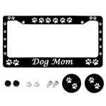 Dog Mom License Plate Frames Aluminum License Plate Cover with 2 Pcs Car Coasters and Screw and Black Screw Caps for Girl Women Men Gifts