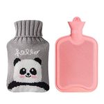 Drizzle Pink Hot Water Bottle Opaque Premium 2L Classic Rubber Bottle Great for Pain Relief (Cute Panda)