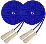 Double Dutch Jump Rope 16 ft 2 Pack, Adjustable Long Skipping Rope with Wooden Handle, Multiplayer Team Jumping Rope for Kids Adults, Long Enough for 5-6 Jumpers (Blue)