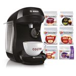 Tassimo by Bosch Happy Friendly Pod Coffee Machine with 70 Drinks Value Starter Bundle, TAS102EGBC - Black