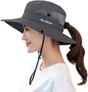 Muryobao Women's Sun Hat Outdoor UV Protection Foldable Mesh Bucket Hat Wide Brim Summer Beach Fishing Cap Pure Grey