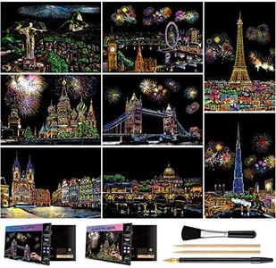 (Landmark Building) - Scratch Art for Kids & Adults, Rainbow Engraving Painting Landscape Scratchboard(A4) Crafts Set: 8 Sheets 4 Tools - Fireworks, Big Ben, Tower Bridge, Cristo Redentor, Ferris Wheel(Landmark Building)