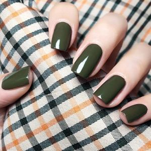 Modelones Moss Green Press on Nails, Short Square Fake Nails, Reusable Nail Kit with Nail Glue Adhesive Tabs Mini Nail File, Spring Nails Press Ons 32Pcs16 Sizes, Women Girl Gift