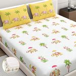 Home Ecstasy 100% Cotton Fitted Bedsheet for King Bed, 140TC, 1 Bed Sheet (Size 72 x 78 inches + 12 inches Pocket) with 2 Pillow Covers, Yellow