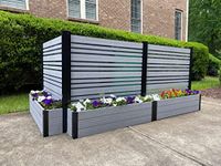 Enclo Privacy Screens EC18007 4ft H x 4ft W x 1ft L Florence WoodTek Vinyl Outdoor Freestanding Privacy Fence Screen Panel and Planter Box Kit (1 Screen), Ash Color