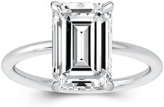 Effinny 3.5ct Solitaire Elongated Emerald Cut Engagement Ring for Women,Sterling Silver Simulated Diamond Promise Ring, Sterling Silver, Gold, Cubic Zirconia