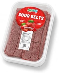 Herby Sour Candy Belt, Strawberry Flavor, Vegan & Halal, 10 Oz Plastic Tub (Pack of 12)