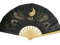 Large Ying-Yang Dragon Black or Red Chinese Japanese Oriental Burlesque Dancing Fancy Dress Geisha Decorative Hand Fan 13" - by Fat-Catz-copy-catz (Black Burlesque Fan)