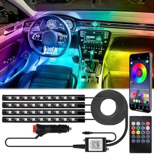 BFXM Car Interior Lights, 12V LED Strip Lights with Cigarette Lighter Adapter, App & Remote Control Music Sync Color Change Strip Lights for SUVs & Trucks, Car Accessories for Women Men