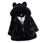 Baby Girls Kids Hooded Rabbit Coat Faux Fur Warm Jackets Outwear Winter Clothes for 1-4 Years Old Black