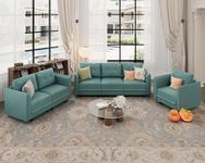 LLappuil Faux Leather Fabric Modular Sectional Sofa 3 Piece Sofa Set with Storage, Armchair Loveseat and 3 Seater Sofa, Modern Reversible Couch for Living Room, Office, Aqua Blue