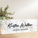 Desk Name Plate Personalized, Custom Acrylic Name Plate for Desks Decor, Teacher Appreciation Gifts, Personalized Office Gifts for Women Boss Employee Coworkers (White Marble)