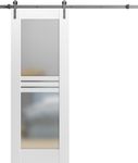 Modern Barn Door 32 x 80 inches Opaque Glass 4 Lites/Mela 7222 White Silk/Stainless Steel 6.6FT Rail Track Set/Solid Panel Interior Doors